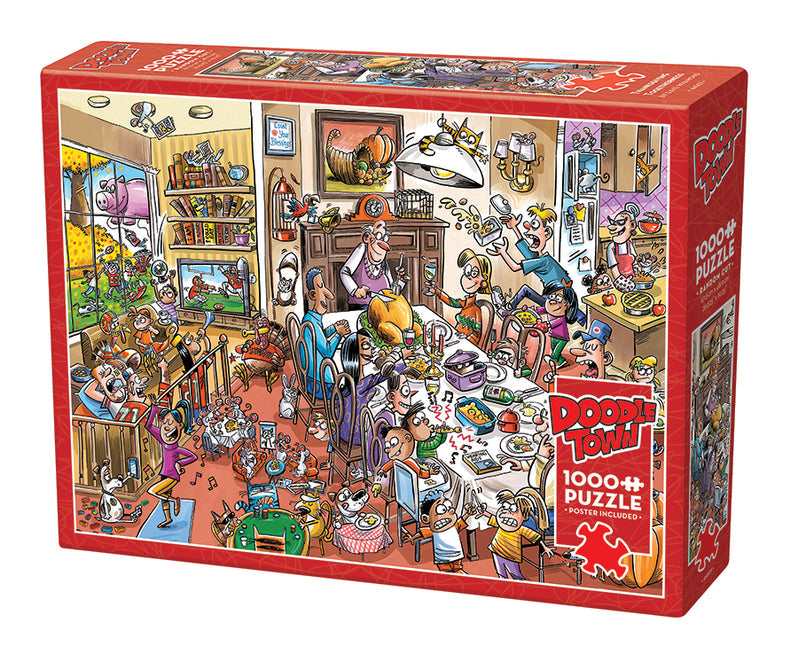 1000 Piece - Doodletown: Thanksgiving Togetherness - Cobble Hill