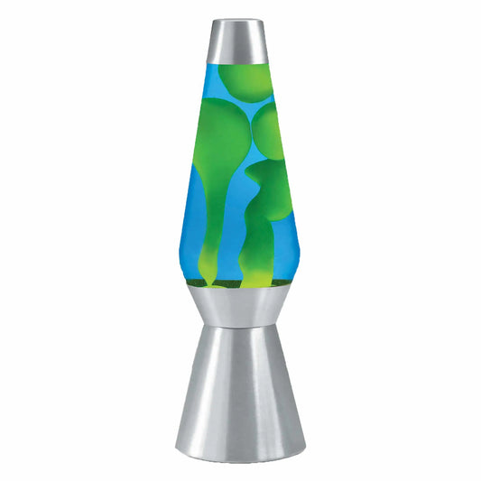Lava Lamp - Silver Base with Green Lava in Blue Liquid