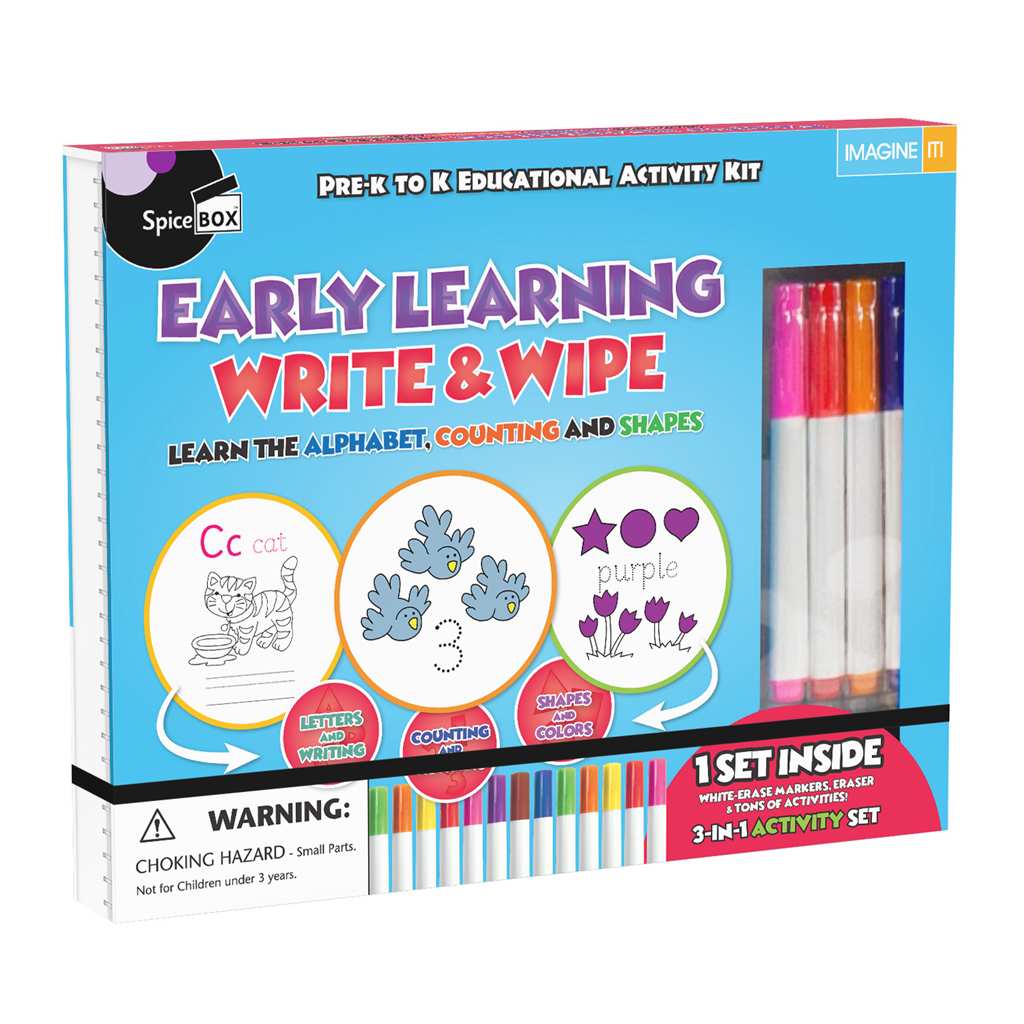 Early Learning Write & Wipe - Alphabet, Counting, and Shapes - SpiceBox