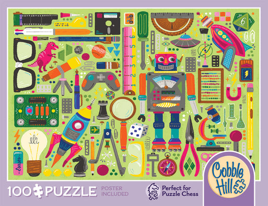 100 Piece - Nerdy Junk Drawer - Cobble Hill - Perfect for Puzzle Chess!