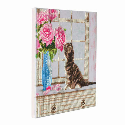 Diamond Art - Framed - Cat & Flowers - Craft Buddy
