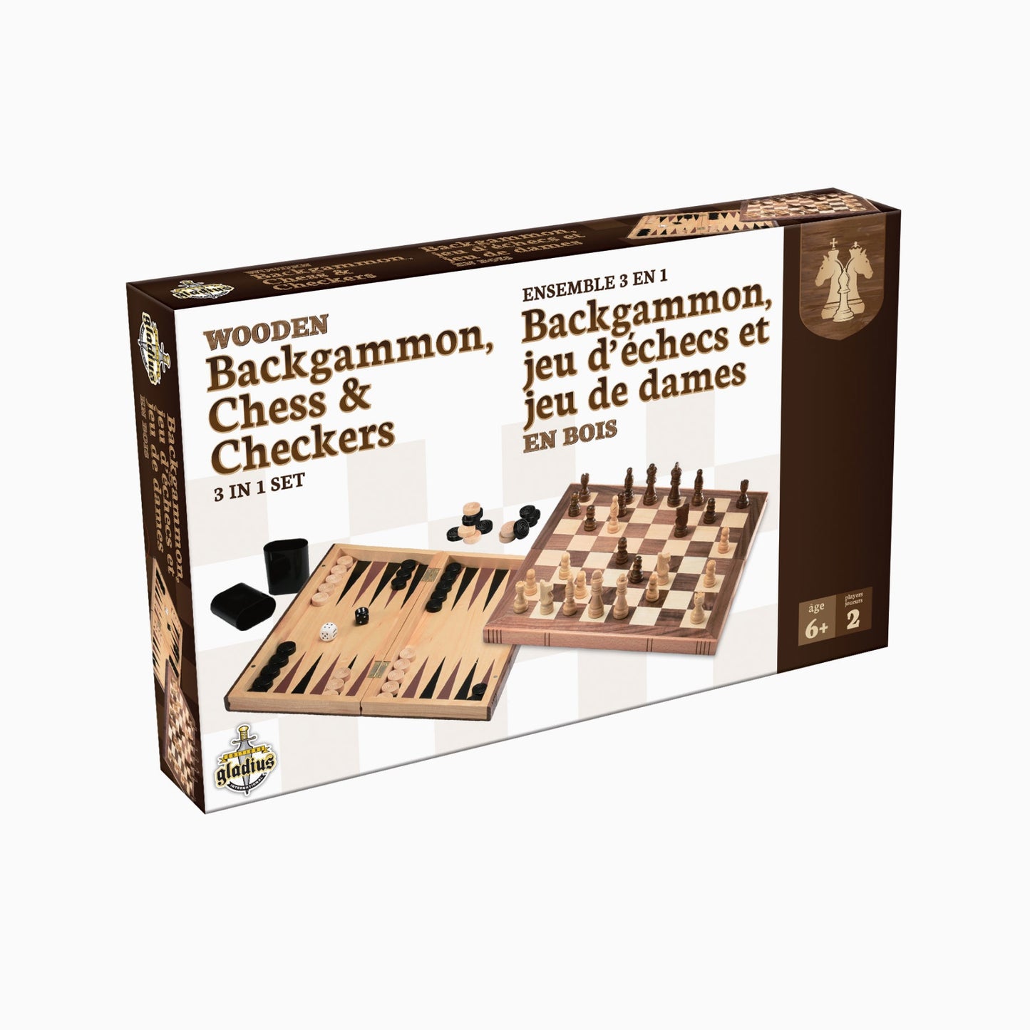 Wooden Backgammon, Chess, & Checkers - Gladius
