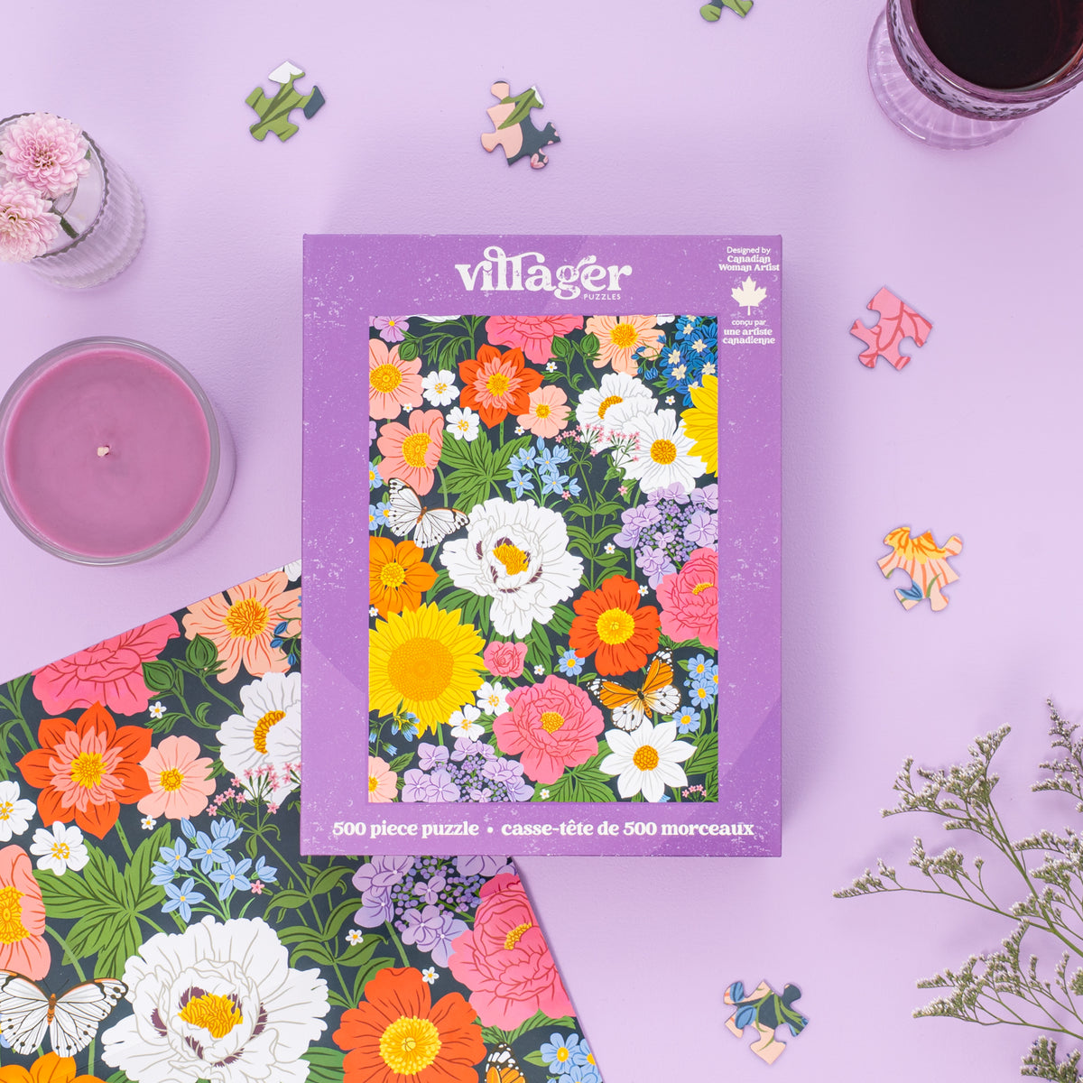 500 piece - Midnight Blooms - Villager Puzzles